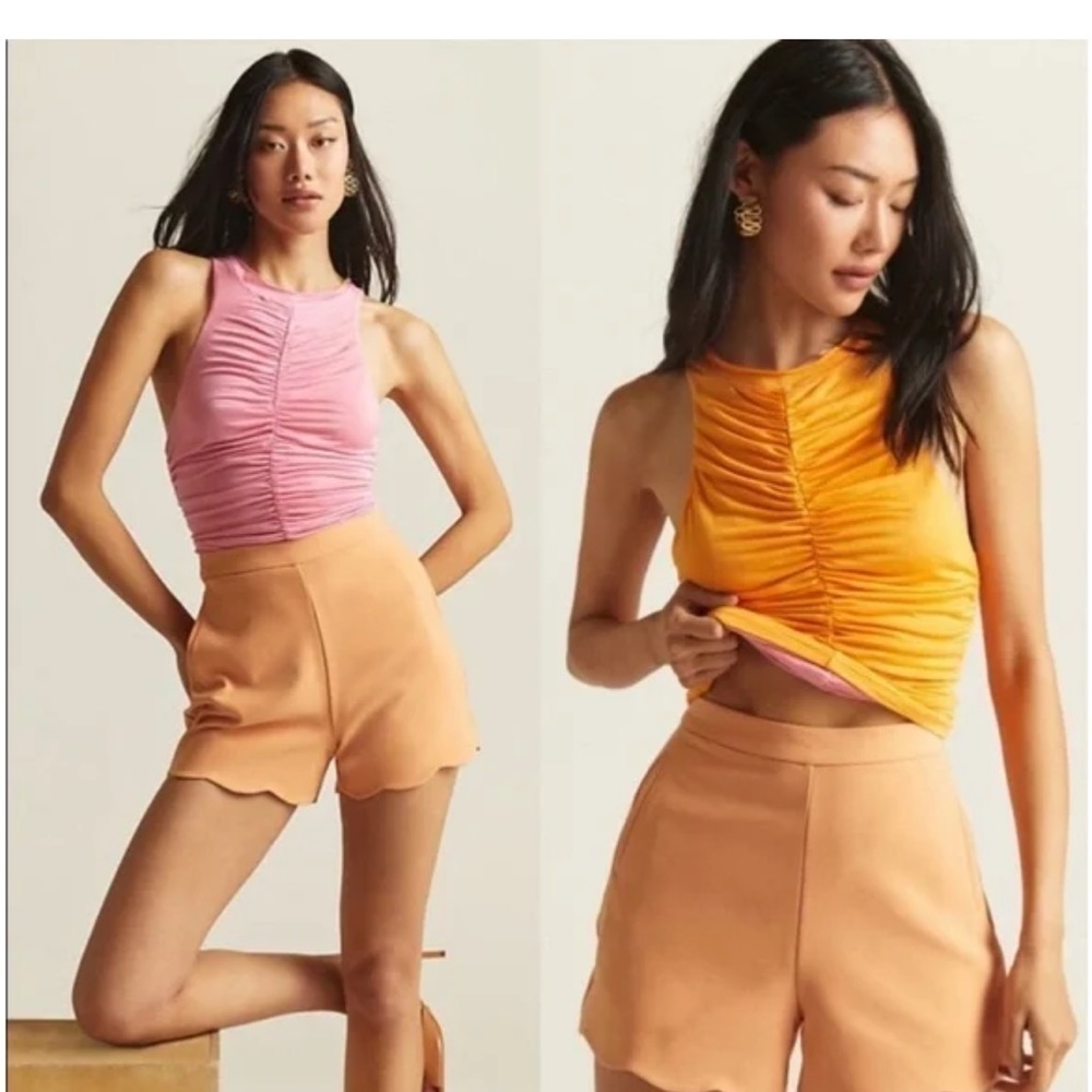 Anthropologie Pilcro ruched reversible tank top pink orange size S NEW